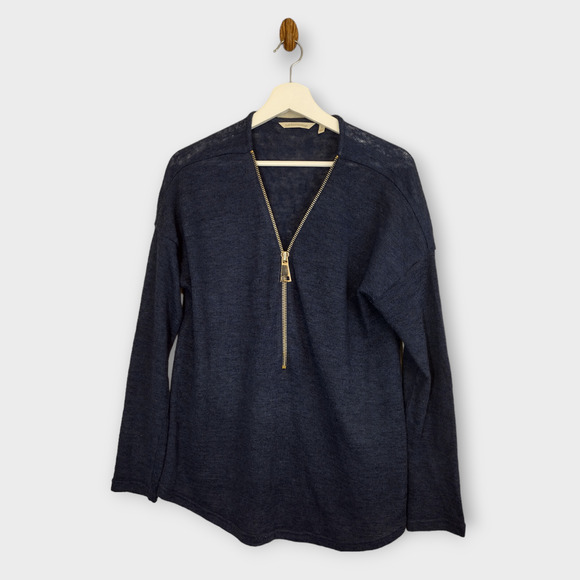 Soft Surroundings Sweater Women Large Navy Valentina Zip Up Lightweight Pullover - Picture 1 of 5